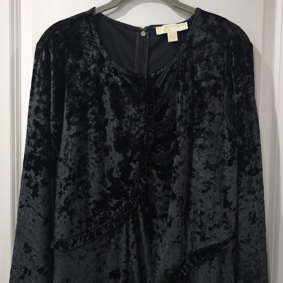 MICHAEL Michael Kors Crushed Black Velvet Bodycon Long Sleeve Dress, Ruffles, XL - Picture 14 of 15